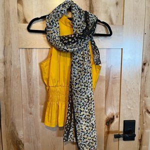 White House Black Market Sleeveless Smocked Poplin Halter 6 Marigold Match Scarf